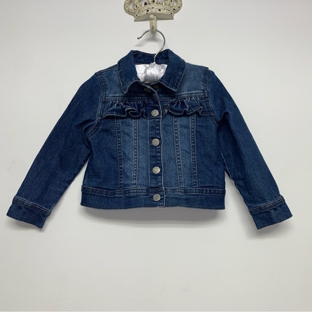 Okie Dokie Girls Size 2T Toddler Snap Button Stretch Denim Blue Jean Jacket